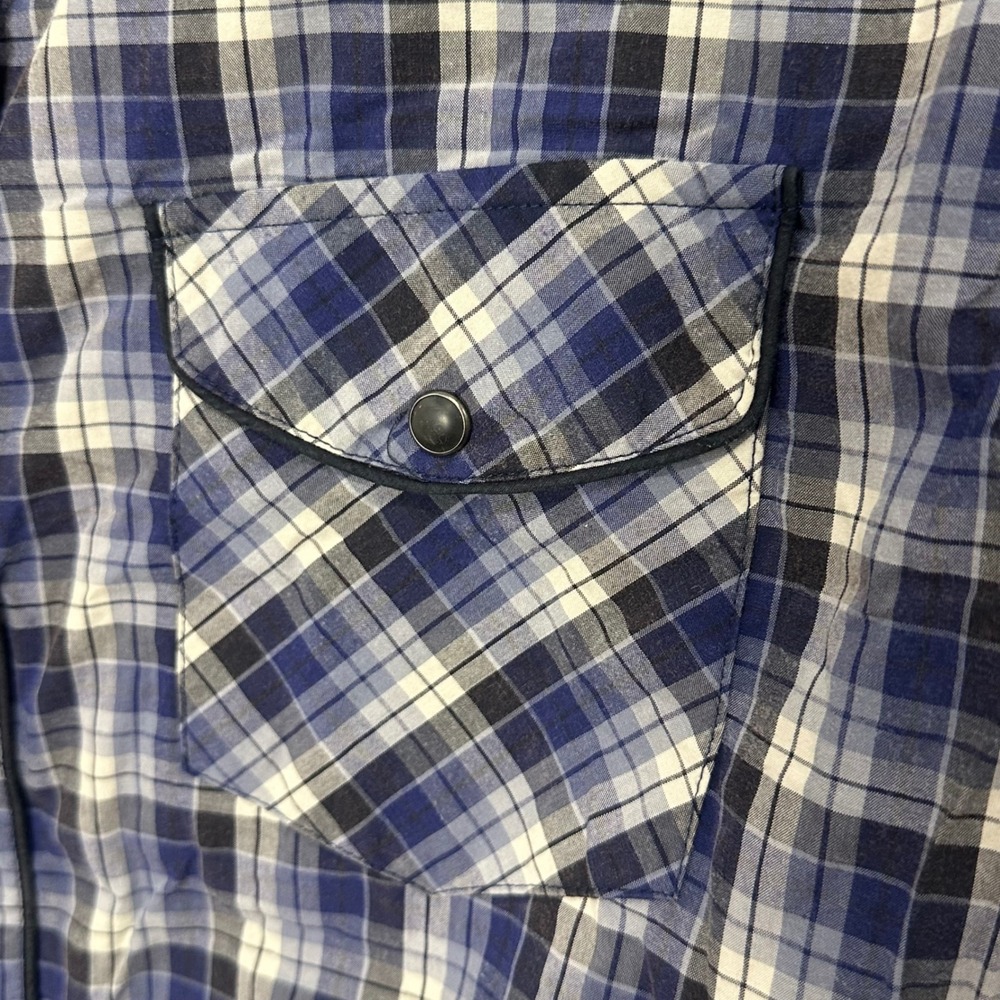 GUESS Plaid Long Sleeve‎ Button Down Shirt Blue White Black Western Style XL Y2K - Picture 11 of 12